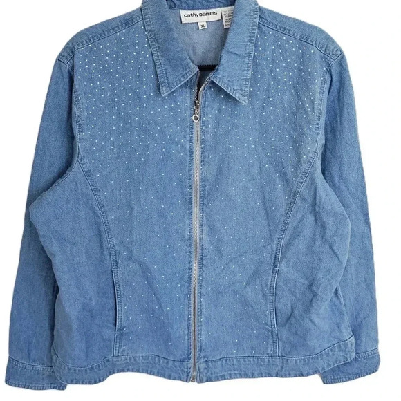 Cathy Daniels Blue Jean Chambray Jacket With Rhinestones XL NWT - Picture 2 of 5